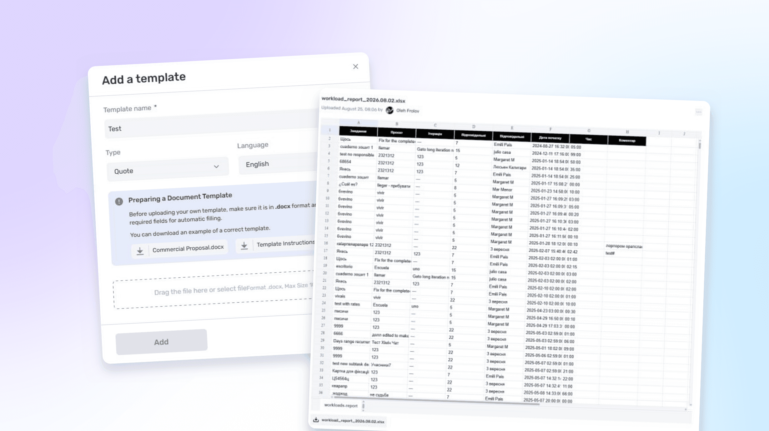Office file previews and document generation from quotes