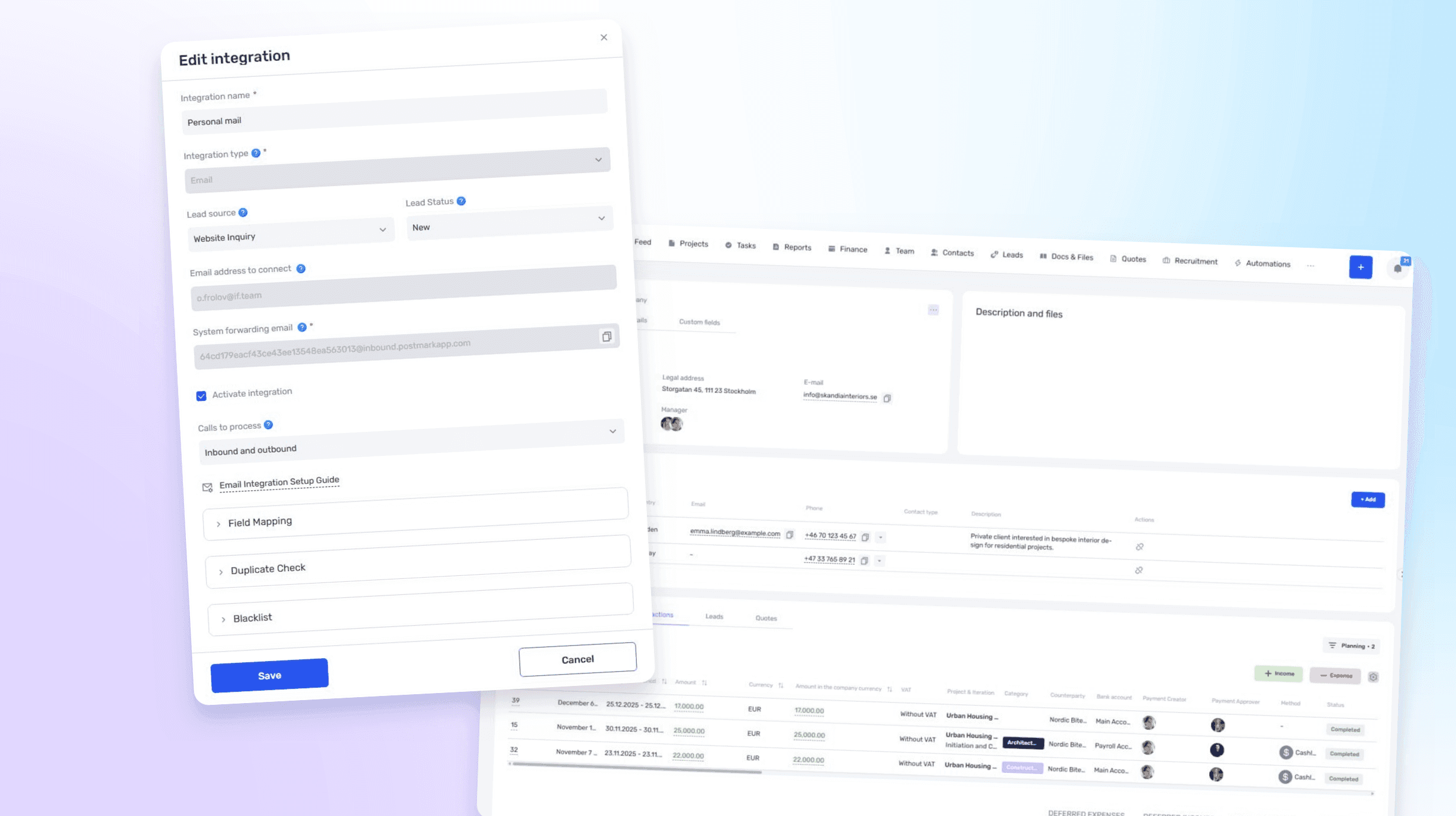 Email integration and improved contact management in CRM