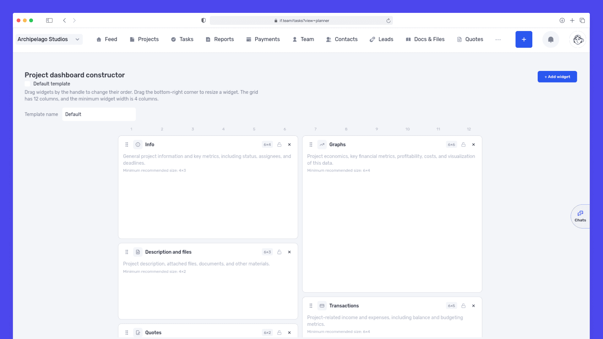 Custom dashboards, templates, and new project widgets