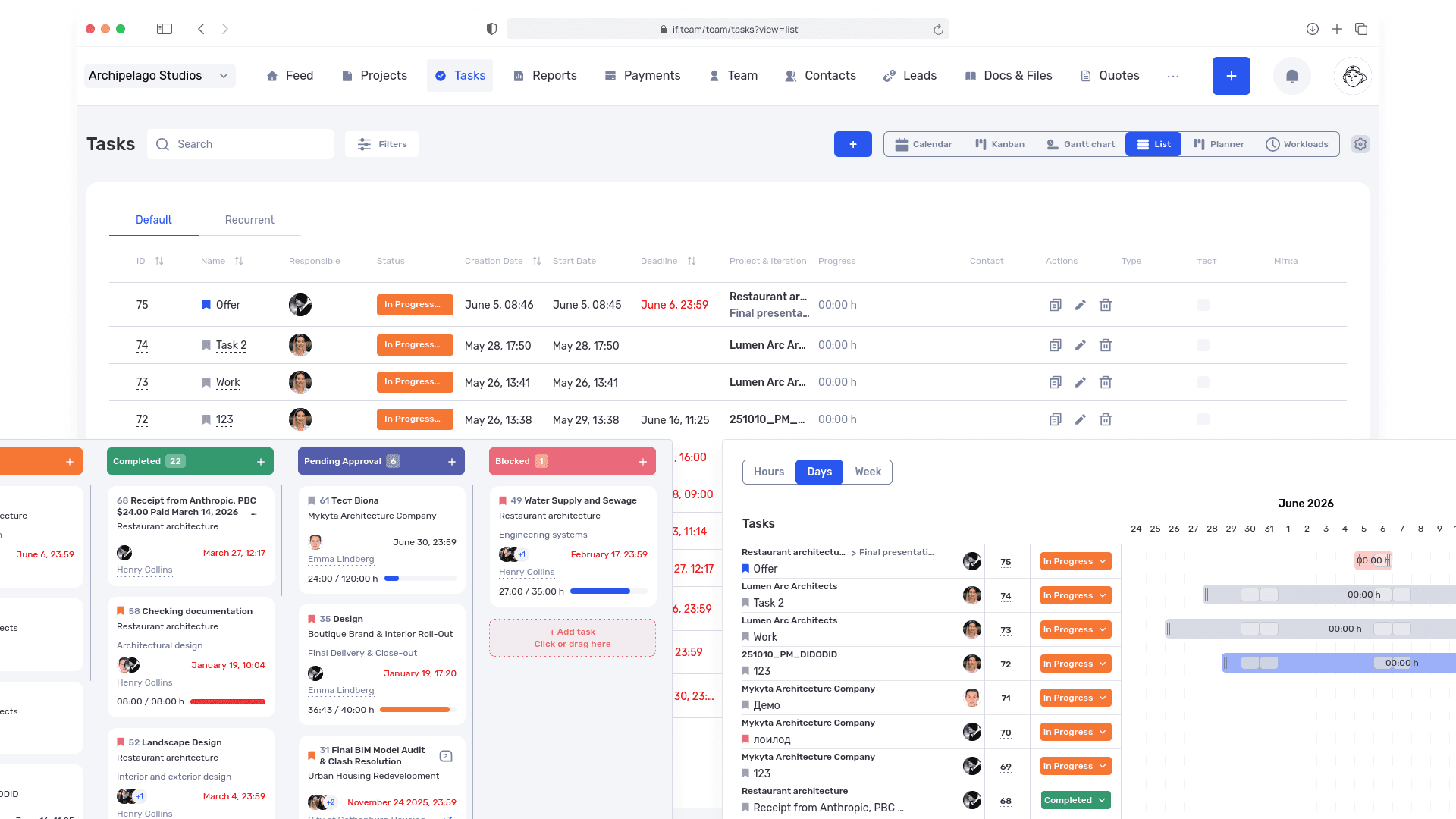 Projects and tasks in if.team