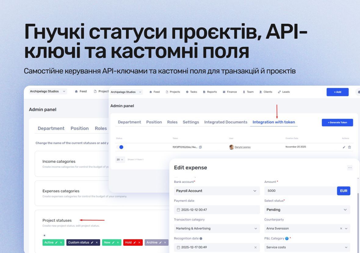 Flexible Project Statuses, API Keys, and Custom Transaction Fields in if.team